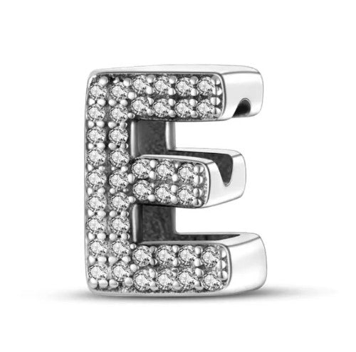 Letter E Sterling Silver Bead Charm - Fits Charm Bracelets and Necklaces.