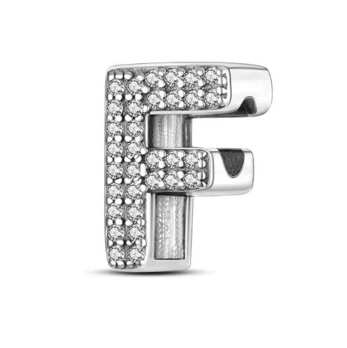 Letter F Sterling Silver Bead Charm - Fits Charm Bracelets and Necklaces.