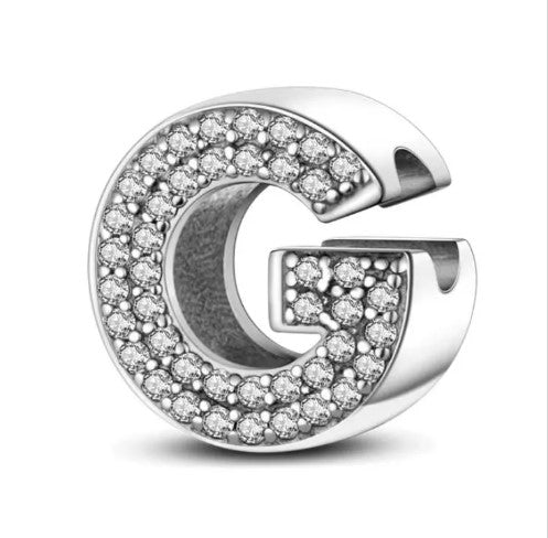 Letter G Sterling Silver Bead Charm - Fits Charm Bracelets and Necklaces.