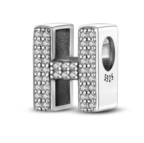 Letter H Sterling Silver Bead Charm - Fits Charm Bracelets and Necklaces.