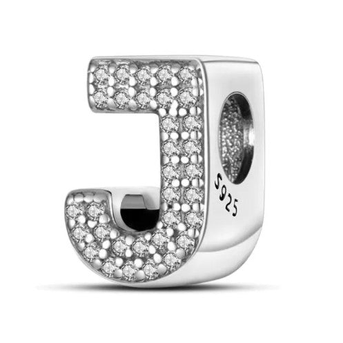 Letter J Sterling Silver Bead Charm - Fits Charm Bracelets and Necklaces.