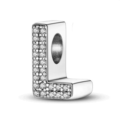 Letter L Sterling Silver Bead Charm - Fits Charm Bracelets and Necklaces.