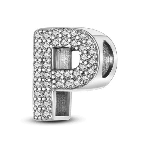 Letter P Sterling Silver Bead Charm - Fits Charm Bracelets and Necklaces.