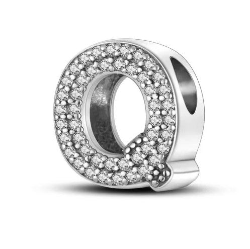 Letter Q Sterling Silver Bead Charm - Fits Charm Bracelets and Necklaces.