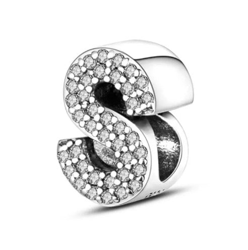 Letter S Sterling Silver Bead Charm - Fits Charm Bracelets and Necklaces.