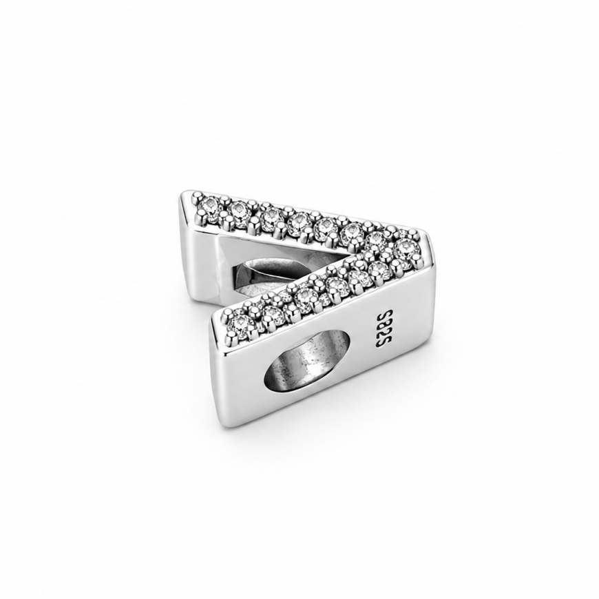 Letter V Sterling Silver Bead Charm - Fits Charm Bracelets and Necklaces.