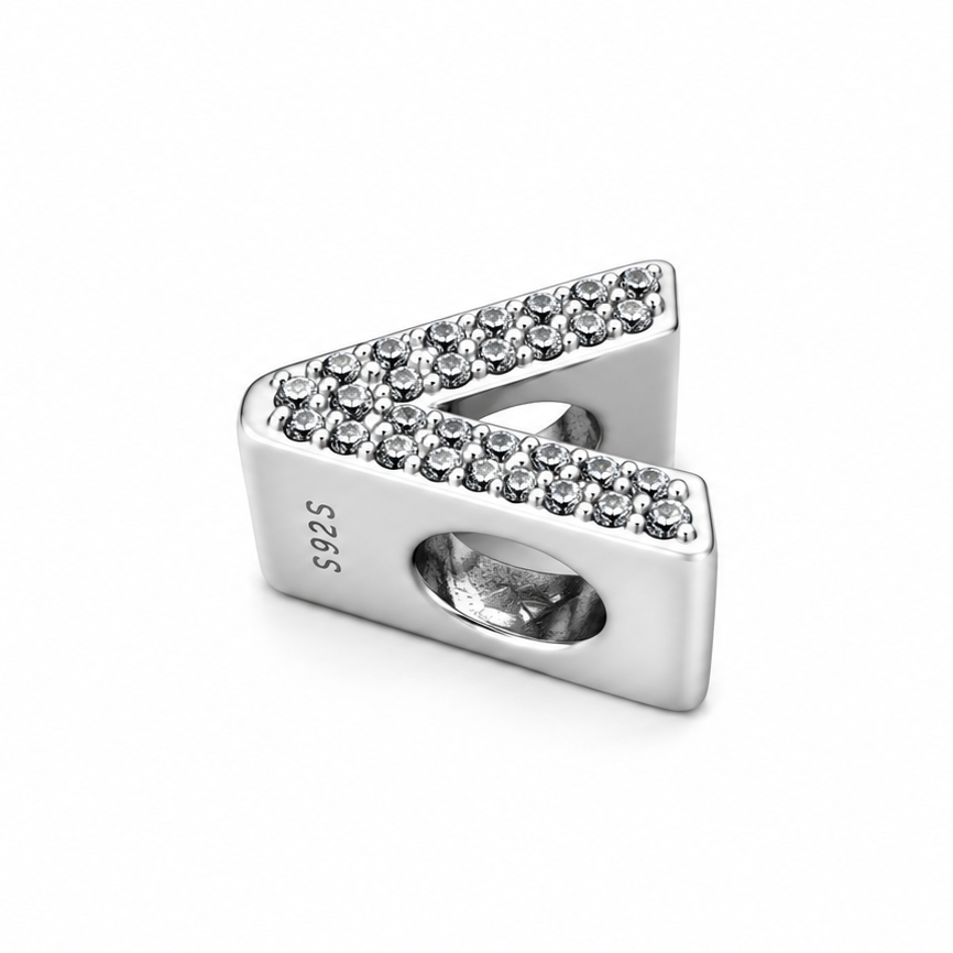 Letter V Sterling Silver Bead Charm - Fits Charm Bracelets and Necklaces.