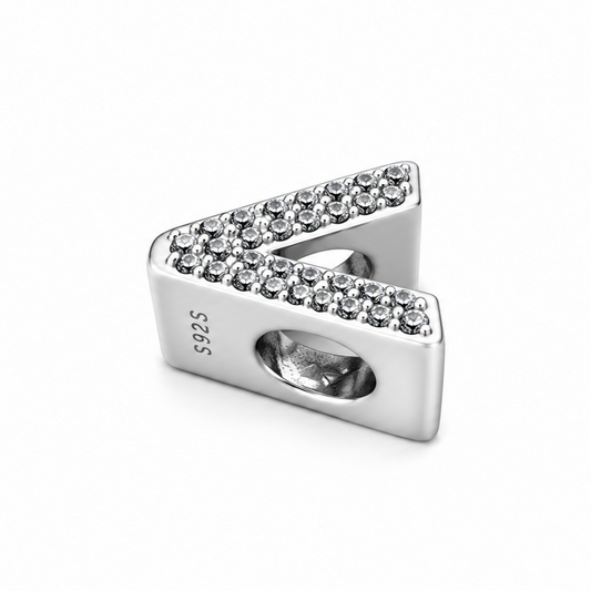 Letter V Sterling Silver Bead Charm - Fits Charm Bracelets and Necklaces.