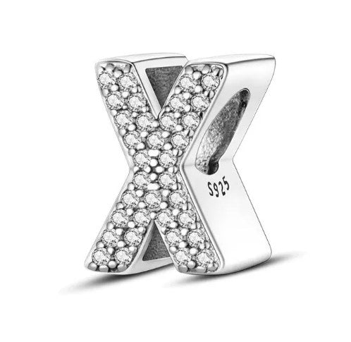 Letter X Sterling Silver Bead Charm - Fits Charm Bracelets and Necklaces.