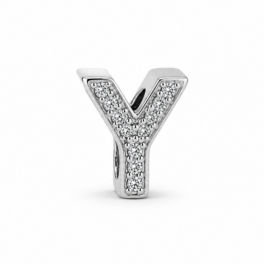 Letter Y Sterling Silver Bead Charm - Fits Charm Bracelets and Necklaces.