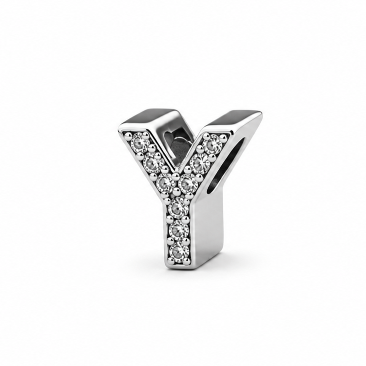 Letter Y Sterling Silver Bead Charm - Fits Charm Bracelets and Necklaces.