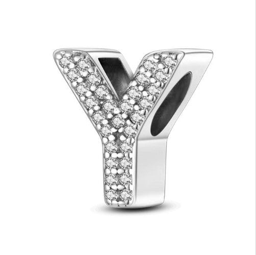 Letter Y Sterling Silver Bead Charm - Fits Charm Bracelets and Necklaces.