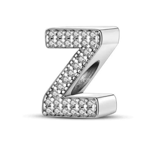 Letter Z Sterling Silver Bead Charm - Fits Charm Bracelets and Necklaces.