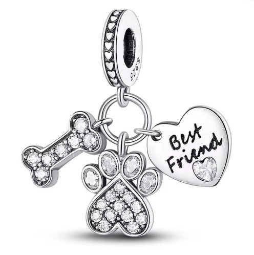 Sterling Silver 'My Best Friend' Dog Charm with Gift Box. For Charm Bracelets or Necklaces