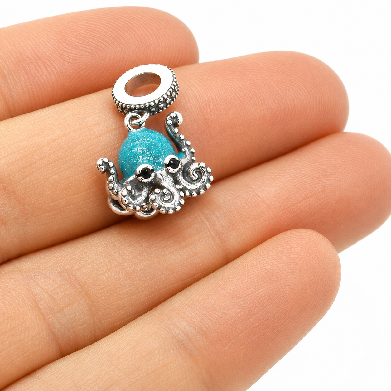 Sterling Silver Octopus Charm with Gift Box. For Charm Bracelets or Necklaces
