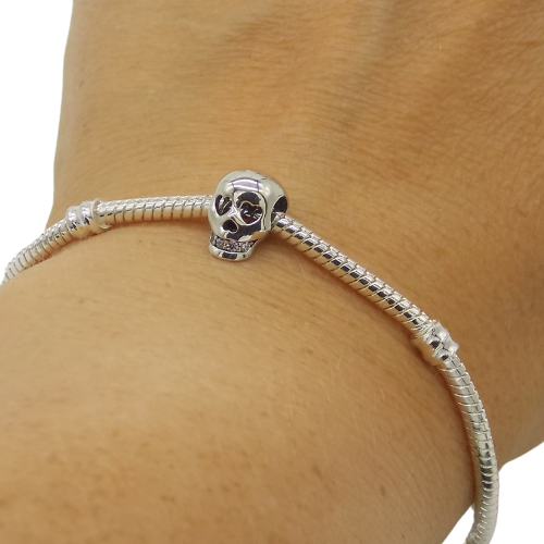 Sterling Silver Skull Charm with Gift Box. For Charm Bracelets.