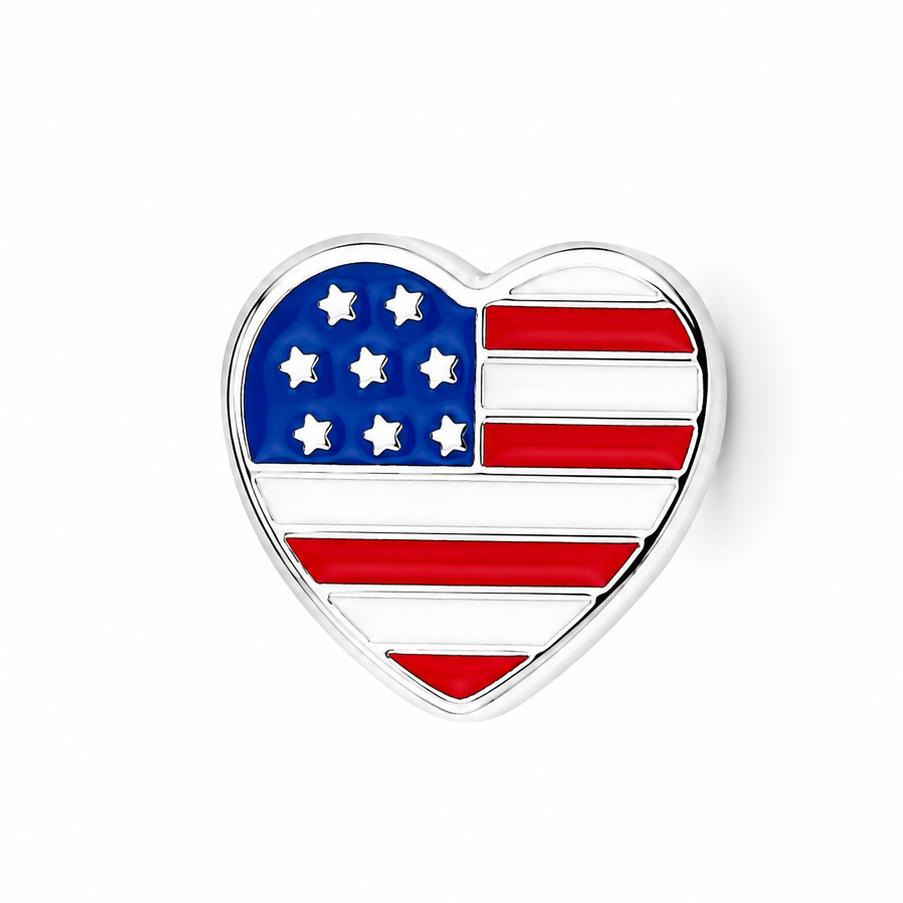 Sterling Silver Heart-Shaped USA Charm – American Flag – Gift Box Included - For Charm Bracelets