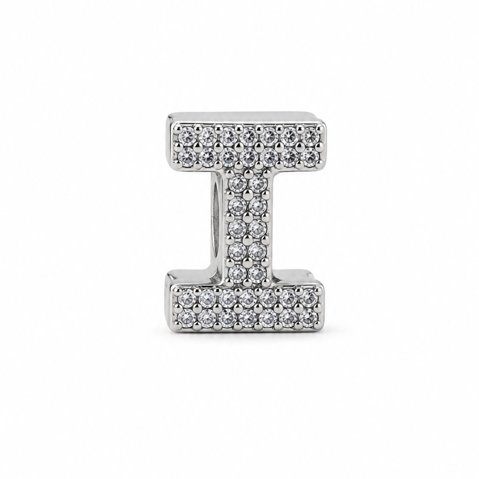 Letter I Sterling Silver Bead Charm - Fits Charm Bracelets and Necklaces.