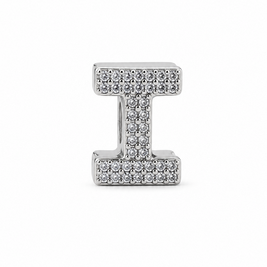 Letter I Sterling Silver Bead Charm - Fits Charm Bracelets and Necklaces.