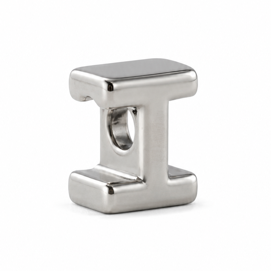 Letter I Sterling Silver Bead Charm - Fits Charm Bracelets and Necklaces.