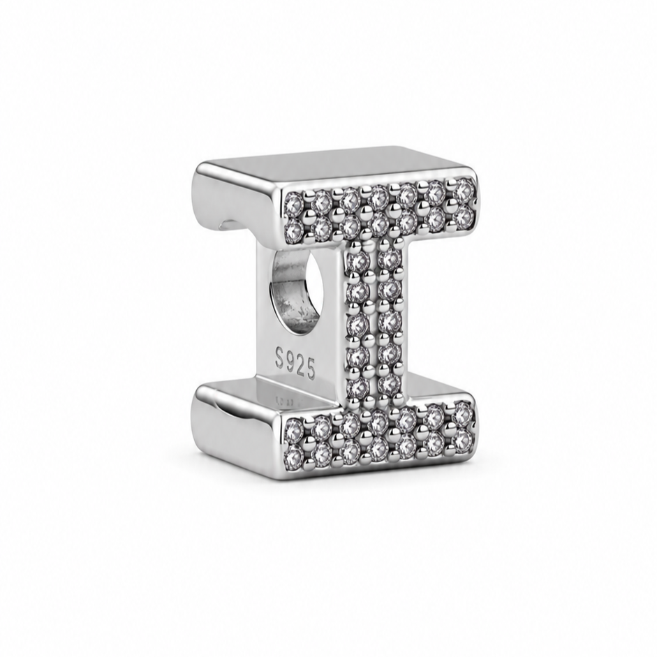 Letter I Sterling Silver Bead Charm - Fits Charm Bracelets and Necklaces.