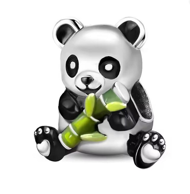 Sterling Silver Panda Charm holding Bamboo – Includes gift box - For Charm Bracelets