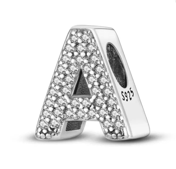 Letter A Sterling Silver Bead Charm - Fits Charm Bracelets and Necklaces.