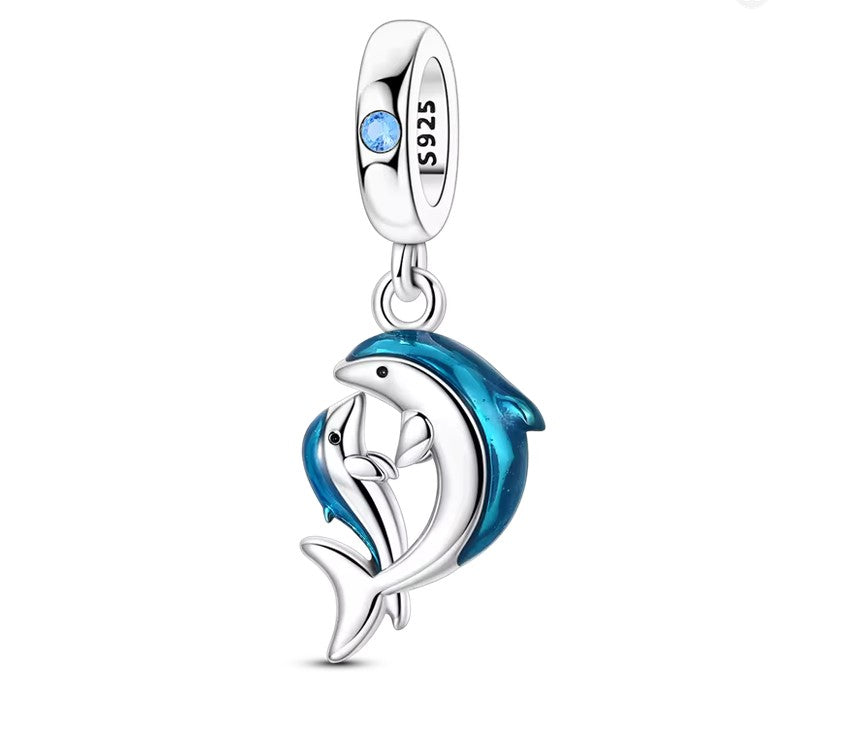 Sterling Silver Dolphin Dangle Charm - With Gift Box and Bag