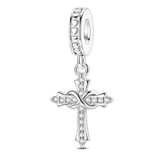 Sterling Silver Infinity Cross Charm With Gift Box - fits Charm Bracelets or a Necklace