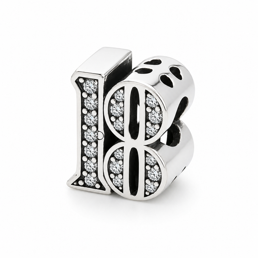 Sterling Silver 18th Birthday Bead Charm with Gift Box - Fits Charm Bracelets
