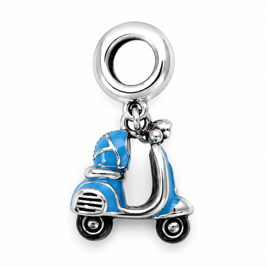 Sterling Silver Blue Scooter Dangle Charm for Bracelets and Necklaces