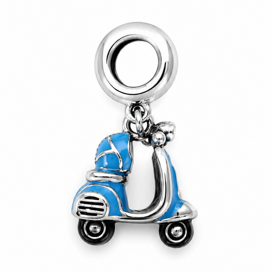 Sterling Silver Blue Scooter Dangle Charm for Bracelets and Necklaces