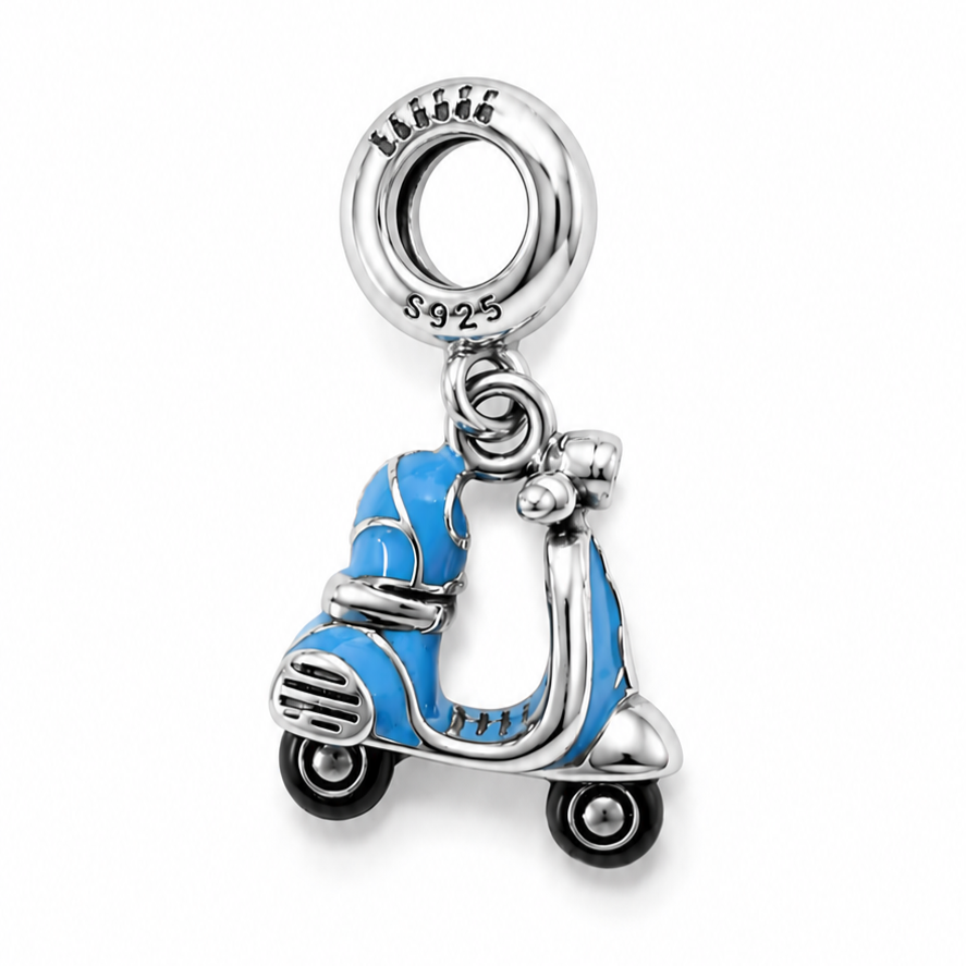 Sterling Silver Blue Scooter Dangle Charm for Bracelets and Necklaces