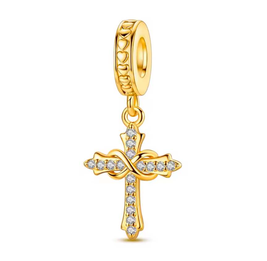Sterling Silver Infinity Cross Charm With Gift Box - fits Charm Bracelets or a Necklace