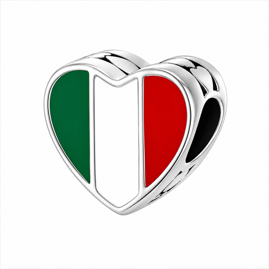 Sterling Silver Heart-Shaped Italian Flag Charm – Gift Box Included - For Charm Bracelets