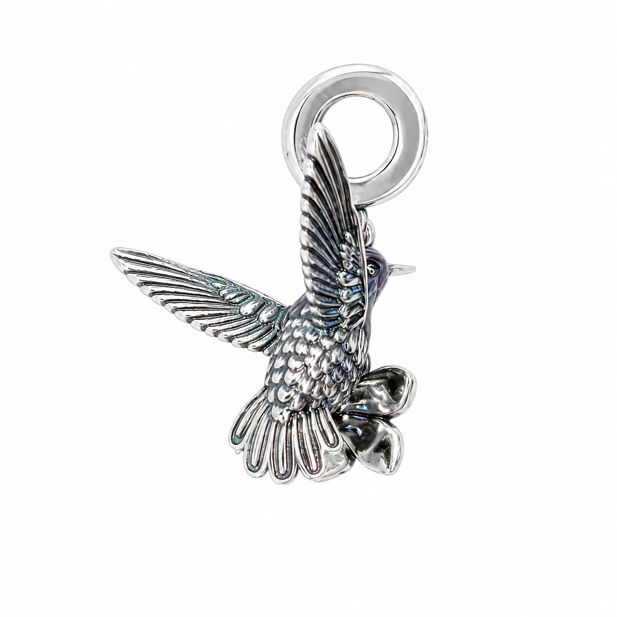 Sterling Silver Hummingbird Dangle Charm - With Gift Box - For Bracelets and Necklaces