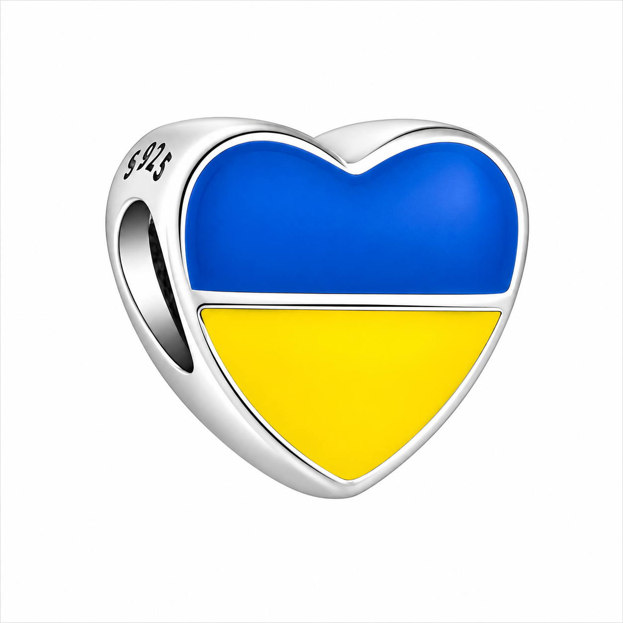 Sterling Silver Heart-Shaped Ukrainian Flag Charm – Gift Box Included - For Charm Bracelets